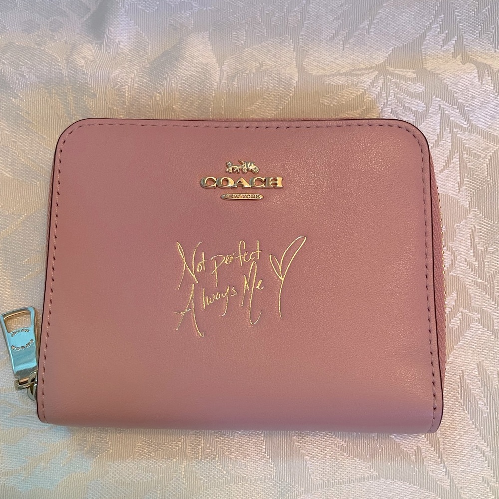 COACH Pink Leather Compact Zip Wallet